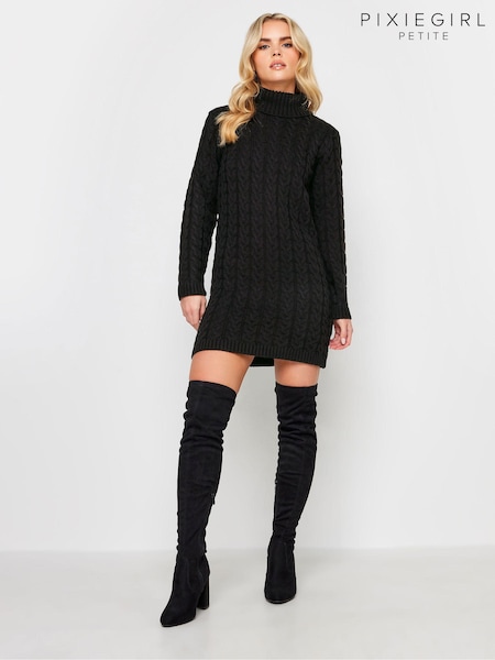 PixieGirl Petite Black Cable Knitted Jumper Dress (404367) | ₪158 - ₪171