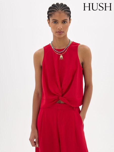 Red - Hush Maggie Twist Front Linen Top