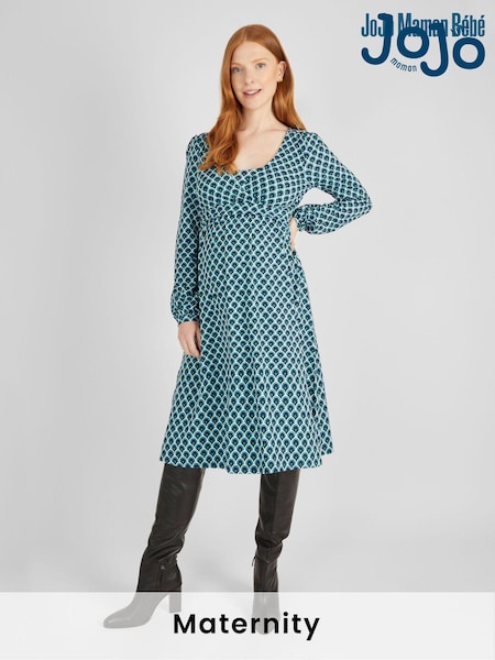 JoJo Maman Bébé Navy Geo Maternity & Nursing Wrap Dress (404537) | 225 QAR