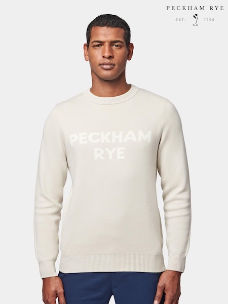 Peckham Rye Grey 100% Cotton Knitted Intarsia Crew Neck Jumper (404650) | €49