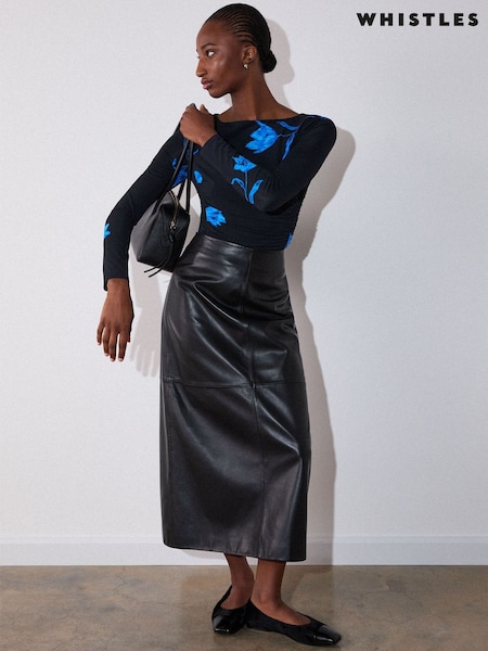Black - Whistles Floral Ruched Side Jersey Top
