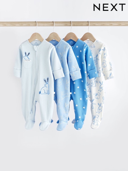 Blue Bunny Baby 100% Cotton Zipped Sleepsuits 4 Pack (0mths-2yrs) (404993) | € 24 - € 26