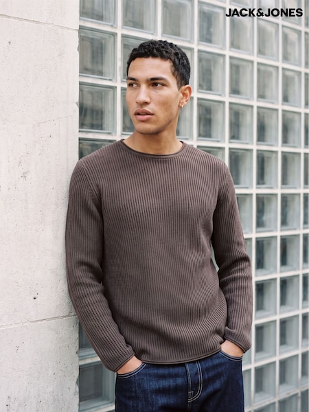 Braun - Regular Jack & Jones Textured Knitted Jumper