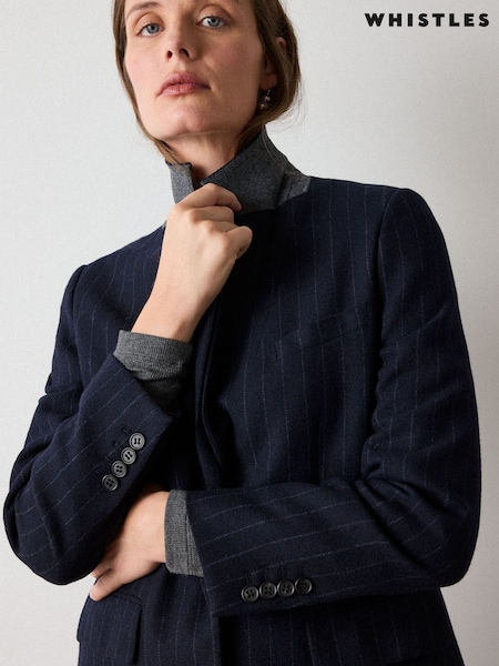 Μπλε - Whistles Pinstripe Wool Blend Blazer