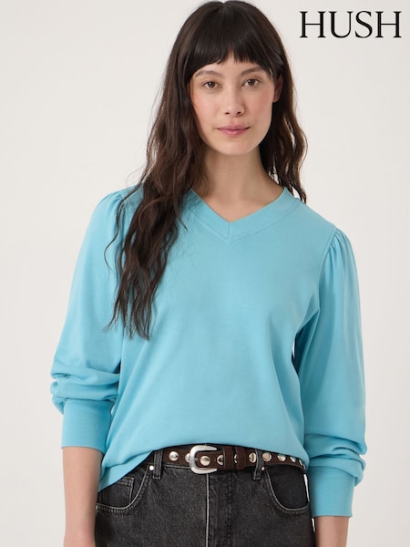 أزرق - Hush Emily V-neck Puff Sleeve Top
