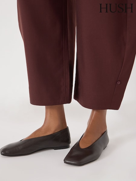 Brown - Hush Asymmetric Leather Ballet Flats