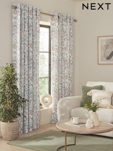 Blue/Green Next Nordic Floral Print Eyelet Lined Curtains (405780) | € 18 - € 57