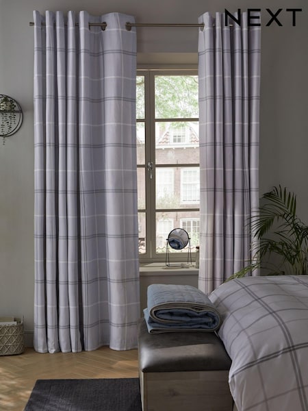 Grey Next Versatile Check Eyelet Blackout Curtains (405784) | €22 - €49