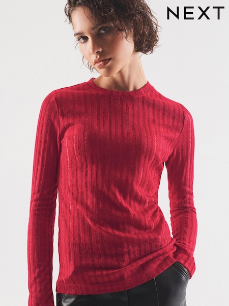 Red Long Sleeve Crew Neck Ladder Top (406001) | €4