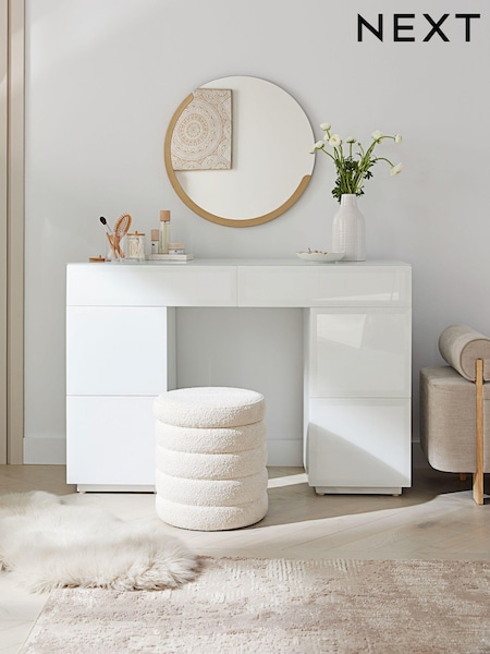 White Sloane Glass Collection Luxe 6 Drawer Console Dressing Table (406101) | €875