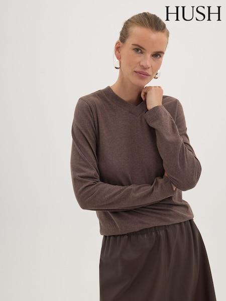 Brūna krāsa - Hush Hols High V-neck Long Sleeve Top