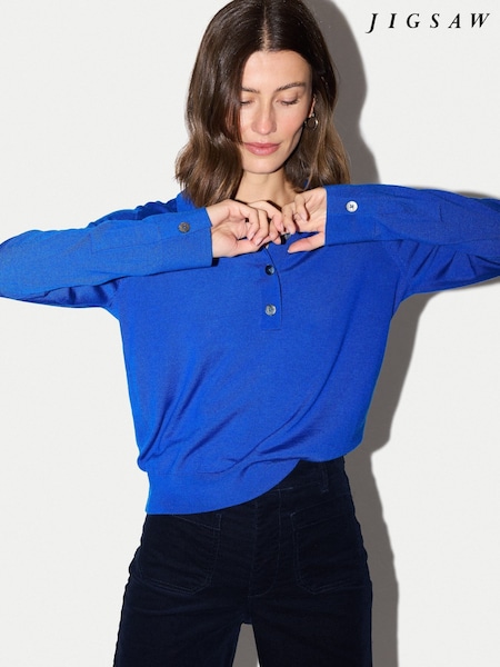 Blue - Jigsaw Fine Merino Knitted Polo Shirt