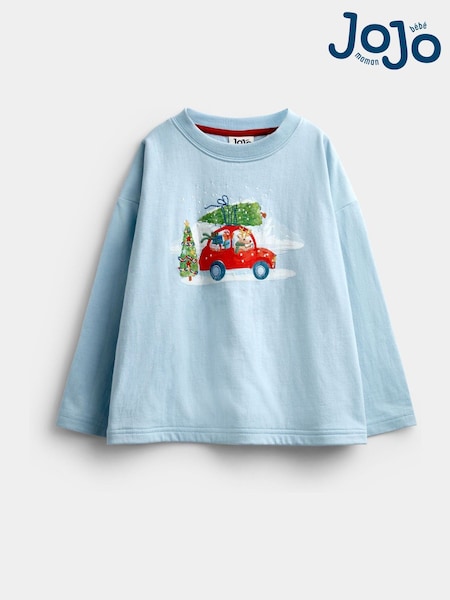 淺藍色聖誕節樹車 - Jojo Maman Bébé Printed Top