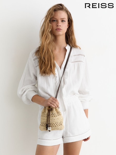 White - Reiss Rue Cotton Cheesecloth Stitch-detail Shorts