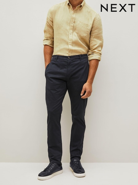 Navy Blue Slim Fit Premium Laundered Stretch Chinos Trousers (407260) | €13
