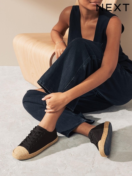 Черный - Forever Comfort® Espadrille Toe Cap Lace-Up Trainers (407278) | €7