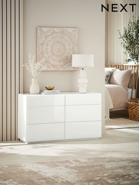 White Sloane Glass 6 Drawer Collection Luxe Chest of Drawers (407438) | €975
