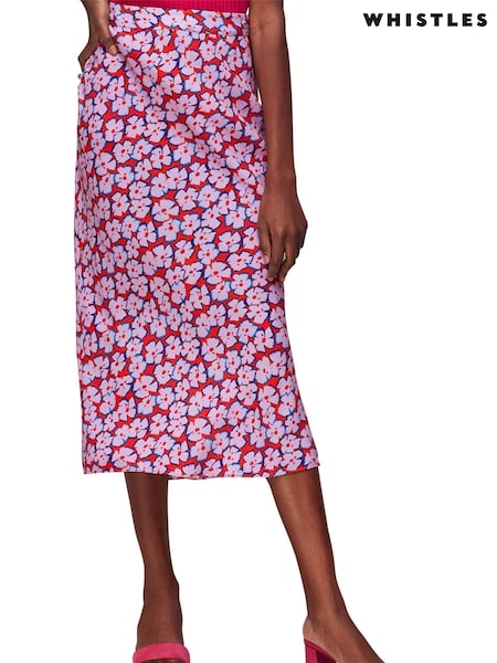 Whistles Pink Farfalle Print Bias Cut Skirt (407622) | €63