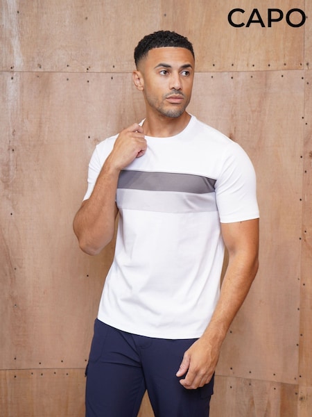White - Regular Capo Mercerised Stripe Colour Block T-shirt