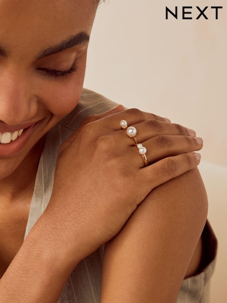 Gold Tone Recycled Metal Pearl Ring Pack (408029) | €5