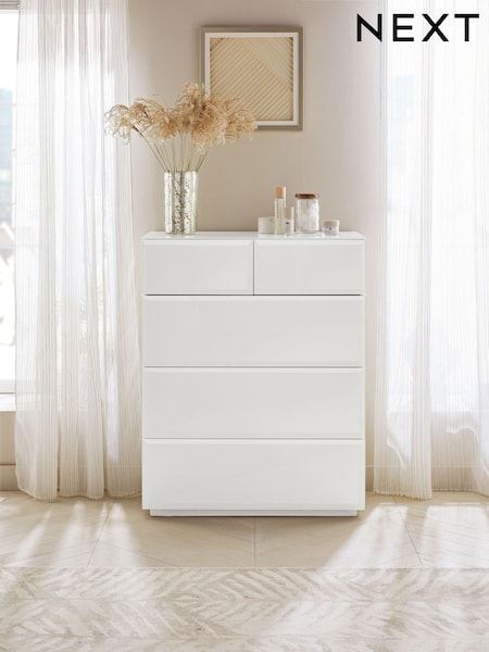 White Sloane Glass 5 Drawer Collection Luxe Chest of Drawers (408097) | €875