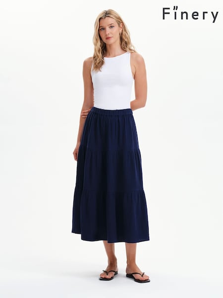 Navy Blue - Finery Harriet Cotton Cheesecloth Midi Skirt
