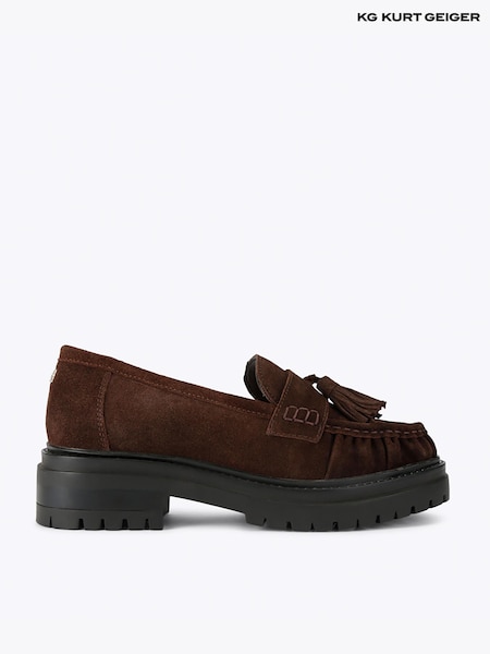 بني - Kg Kurt Geiger Tasha Suede Tassel Loafer Shoes