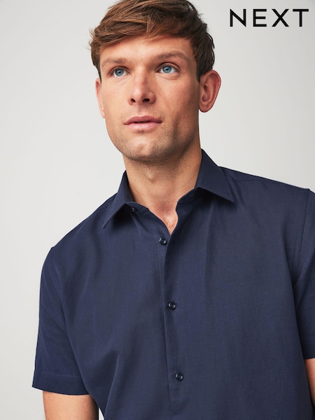 Navy Blue Textured Linen Blend Shirt (408910) | 84 QAR