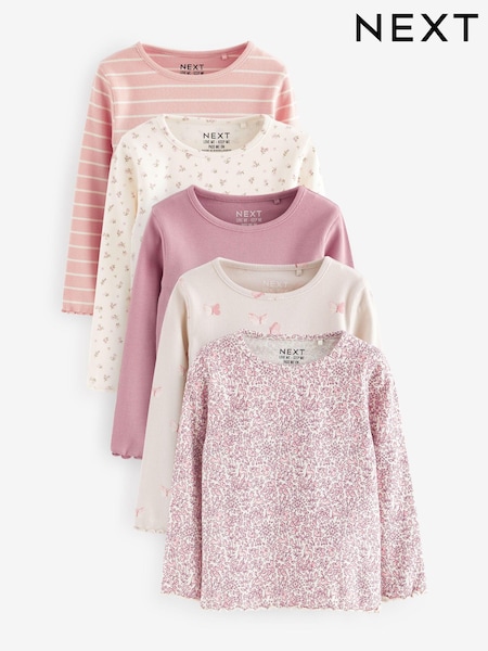 Pink - Ribbed Long Sleeve Tops 5 Pack (3mths-7yrs) (409081) | 33 € - 38 €