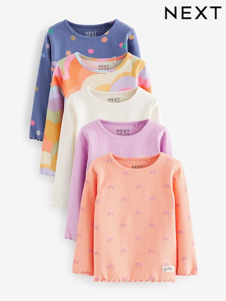Orange Ribbed Long Sleeve Tops 5 Pack (3mths-7yrs) (409089) | $50 - $59
