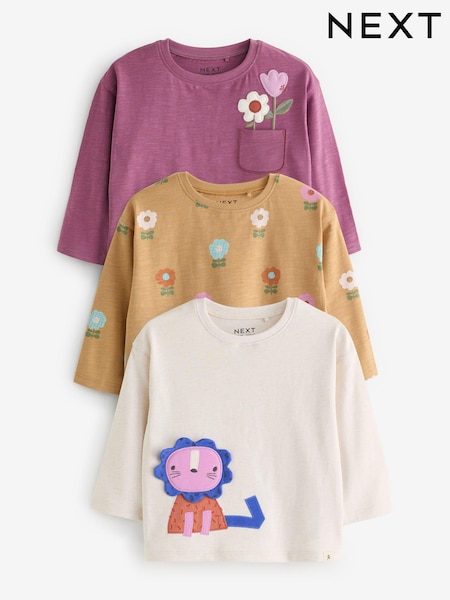 Purple 100% Cotton Long Sleeve Top 3 Pack (3mths-7yrs) (409302) | AED53 - AED67