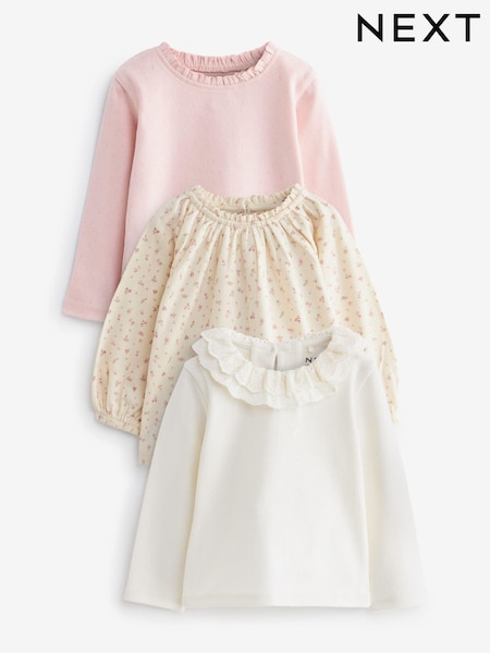 Cream 100% Cotton Long Sleeve Top 3 Pack (3mths-7yrs) (409315) | €11.50 - €13