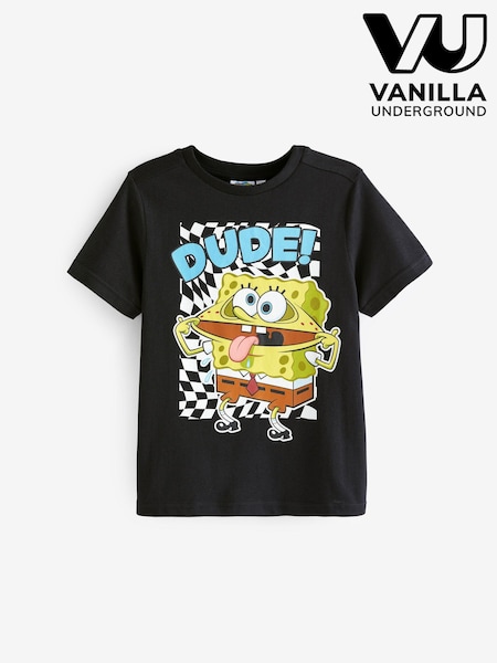Vanilla Underground Black Boys SpongeBob Square Pants 100% Cotton T-Shirt (409419) | 59 QAR