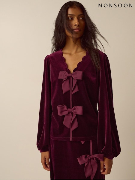 Red - Monsoon Buffy Bow Scallop Velvet Top