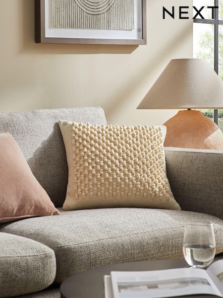 Natural 43 x 43cm Hemmingway Textured Bobble Cushion (409425) | AED37