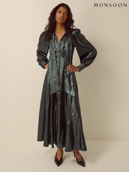 Green - Monsoon Madelyn Metallic Midi Dress