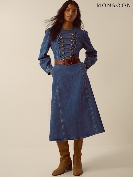modra - Monsoon Military Denim Midi Dress