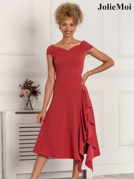 Jolie Moi Red Desiree Frill Fit & Flare Dress (409776) | €25