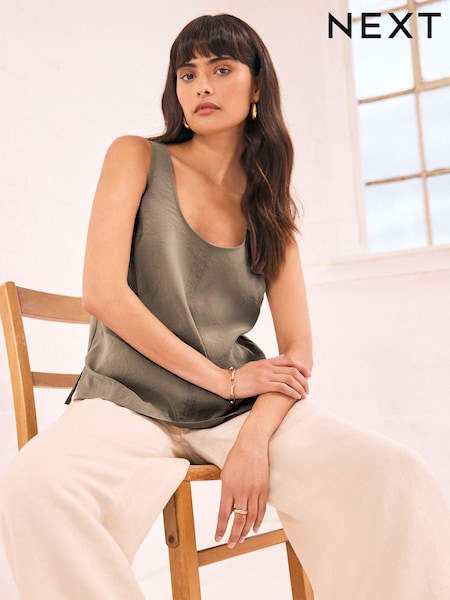 Khaki Green Sleeveless Scoop Cami Top (409793) | AED67