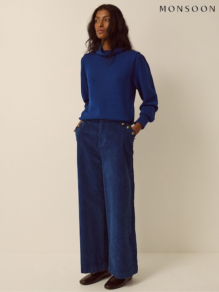 Blue - Monsoon Lucy Corduroy Wide Leg Trousers