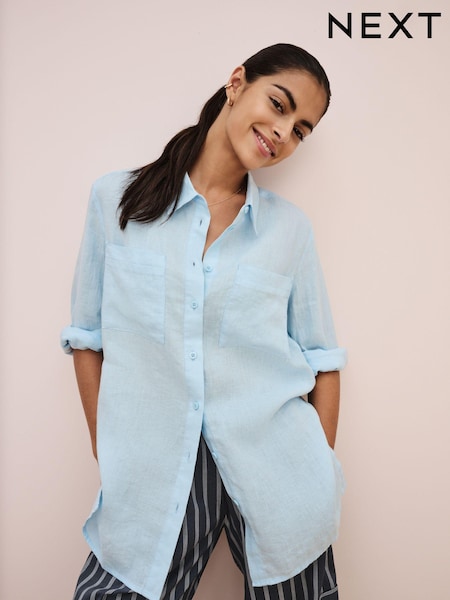 Light Blue 100% Linen Long Sleeve Shirt (409849) | €15
