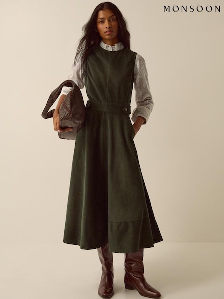 Green - Monsoon Ella Sleeveless Corduroy Midi Dress