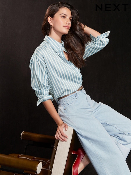 Light Blue/White Stripe Oversized Shirt (409943) | 76 QAR