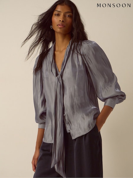 Grey - Monsoon Pussybow Blouse