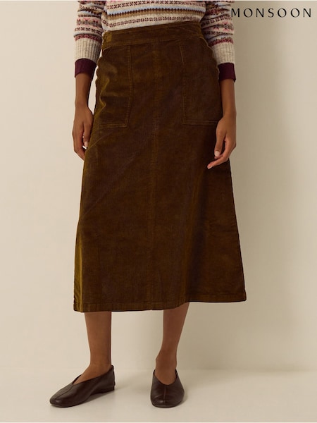 Green - Monsoon Malika Corduroy Midi Skirt