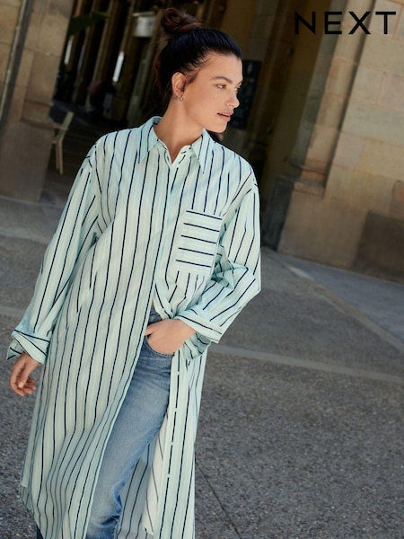 Blue and White Stripe Long Sleeve 100% Cotton Poplin Shirt Dress (410232) | €27