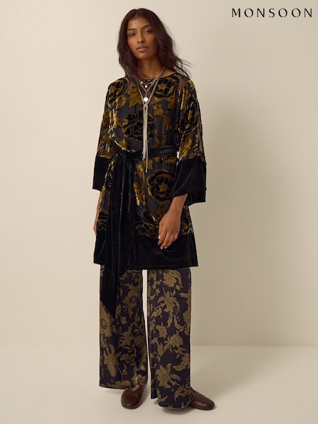 Gold - Monsoon Octavia Floral Devoré Tunic Dress