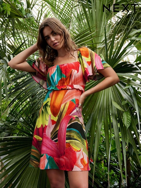 Kew Collection Tropcial Floral Flutter Sleeve Square Neck Printed Mini Dress (410459) | €19