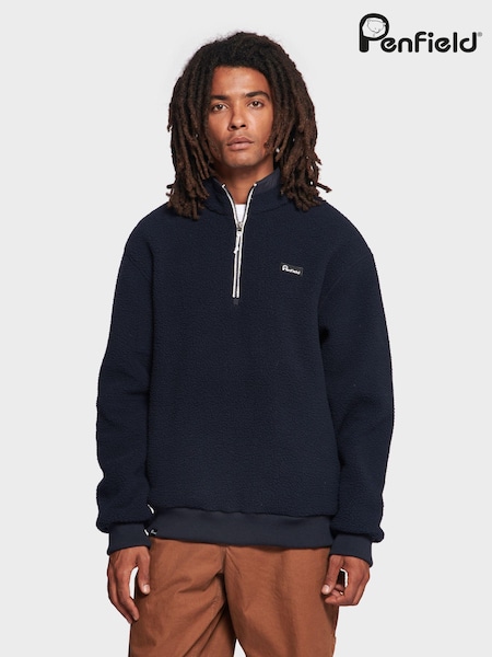 Penfield Blue Mens Quarter Zip funnel Neck Fleece Sweatshirt (410635) | AED524
