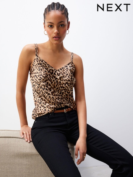 Brown Leopard Print Satin Cami Top (410859) | €16
